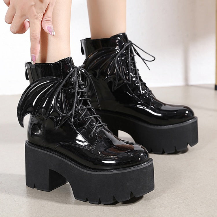 Goth Ankle Boots High Heels Patent Leather Womens