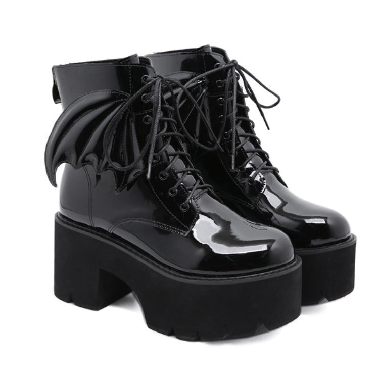 Goth Ankle Boots High Heels Patent Leather Womens