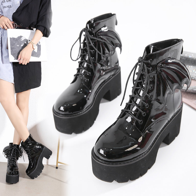 Goth Ankle Boots High Heels Patent Leather Womens