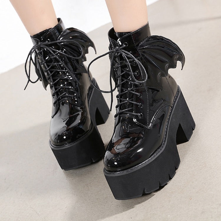 Goth Ankle Boots High Heels Patent Leather Womens