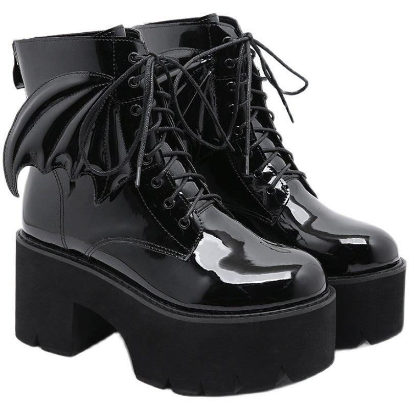Goth Ankle Boots High Heels Patent Leather Womens