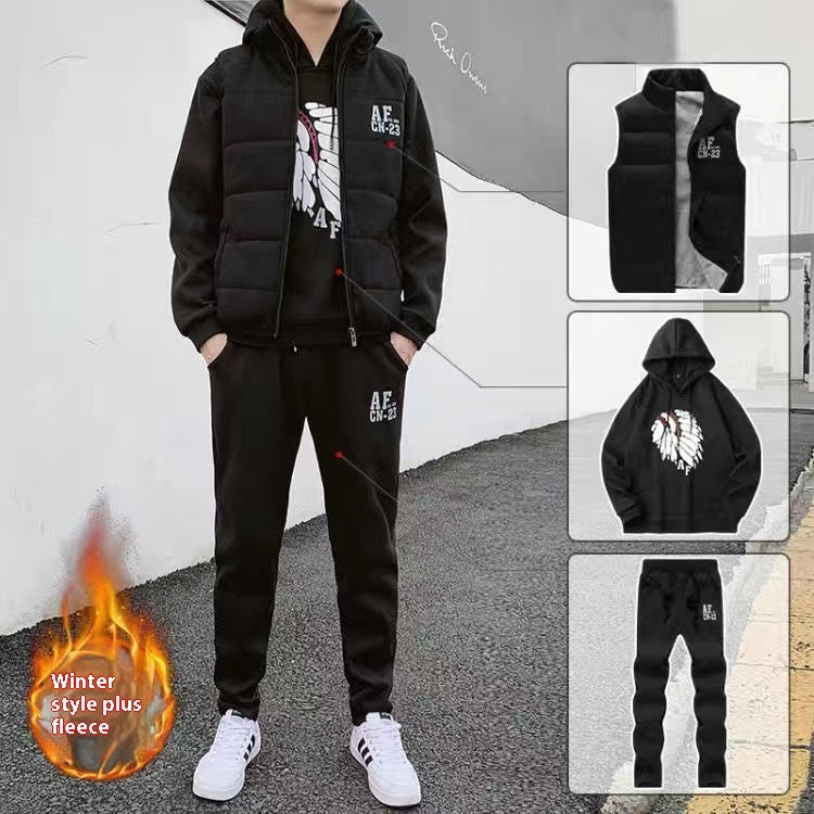 men plus velvet padded clothes suit