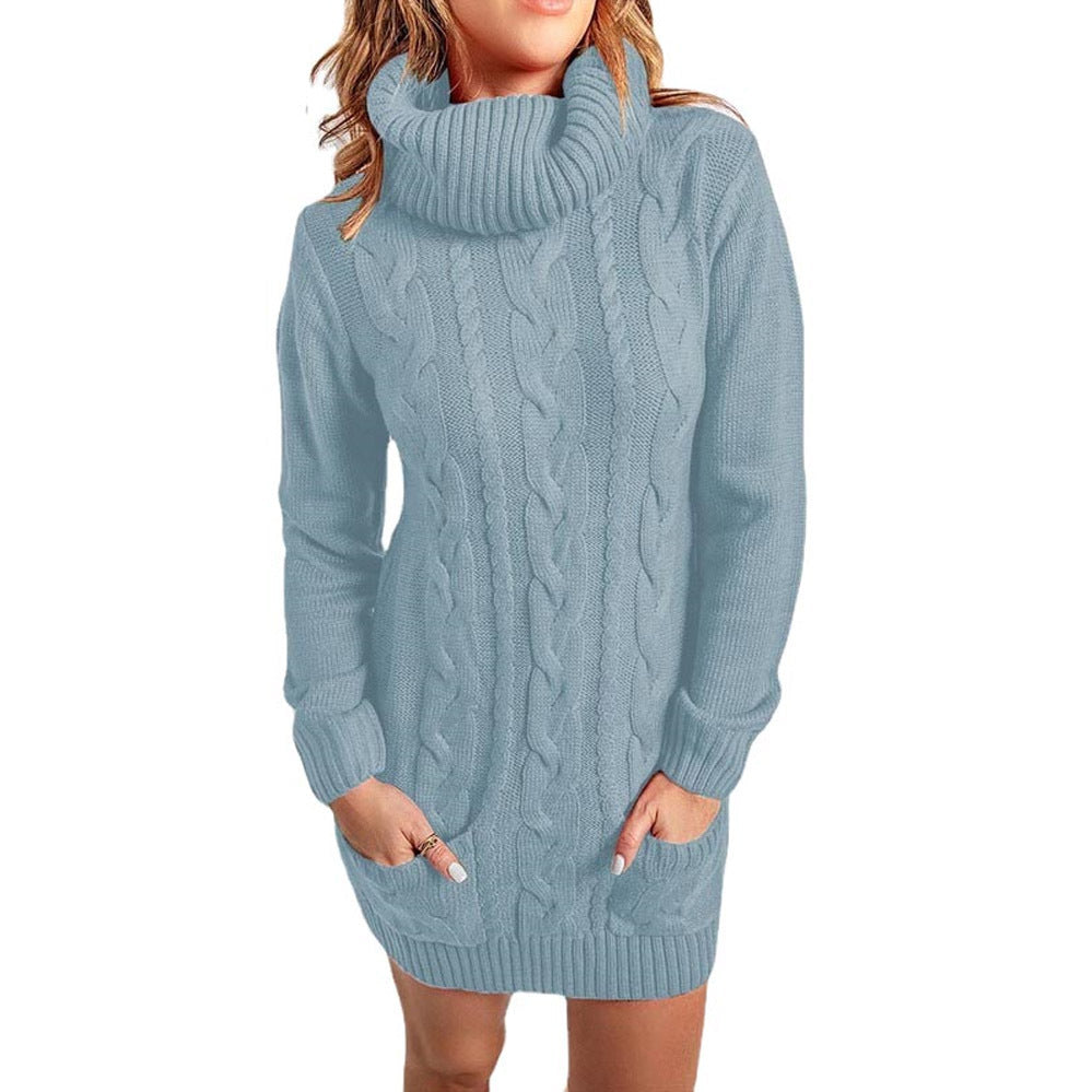 Women's Turtleneck Crew Neck Knit Dress Sweater
