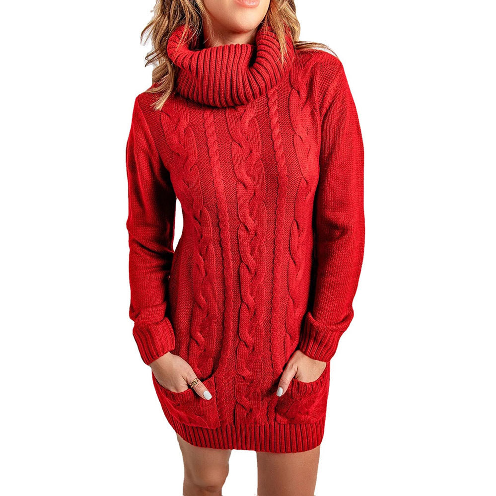 Women's Turtleneck Crew Neck Knit Dress Sweater